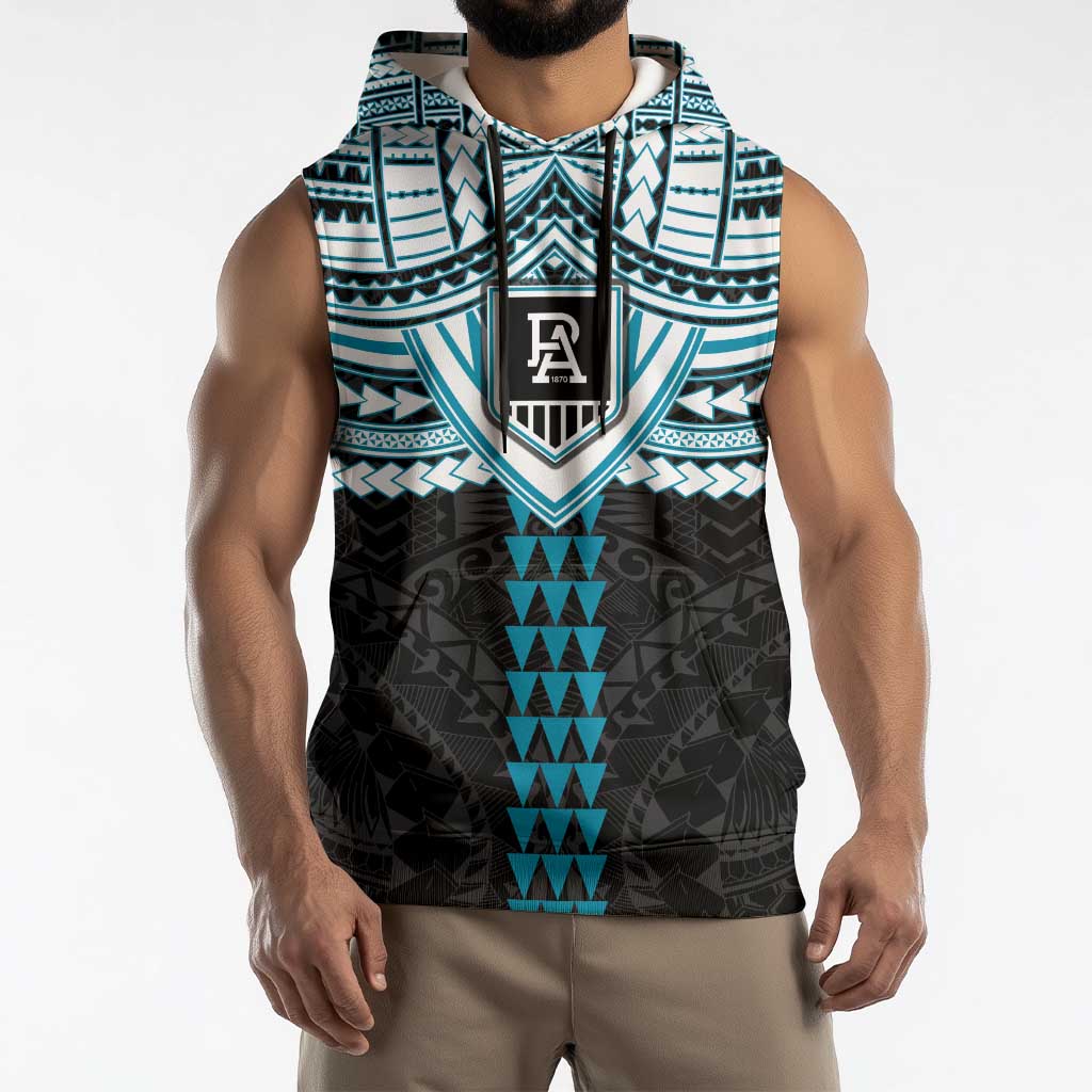 Personalized Port Adelaide Power Sleeveless Hoodie Polynesian Tribal Pattern Heritage Football