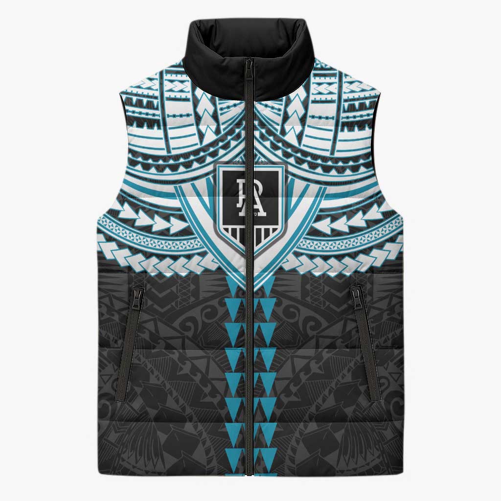 Personalized Port Adelaide Power Sleeveless Puffer Jacket Polynesian Tribal Pattern Heritage Football