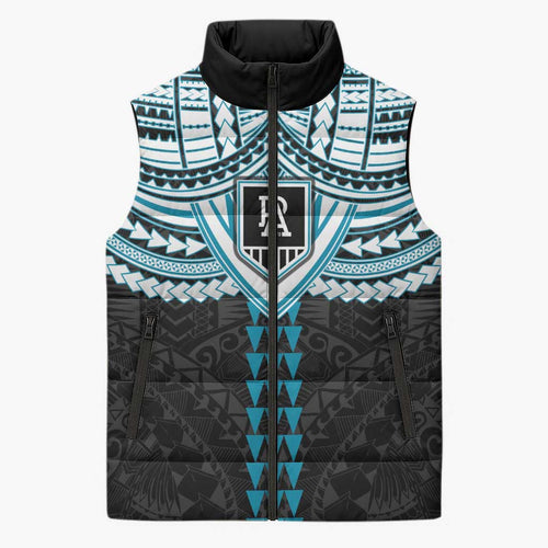 Personalized Port Adelaide Power Sleeveless Puffer Jacket Polynesian Tribal Pattern Heritage Football