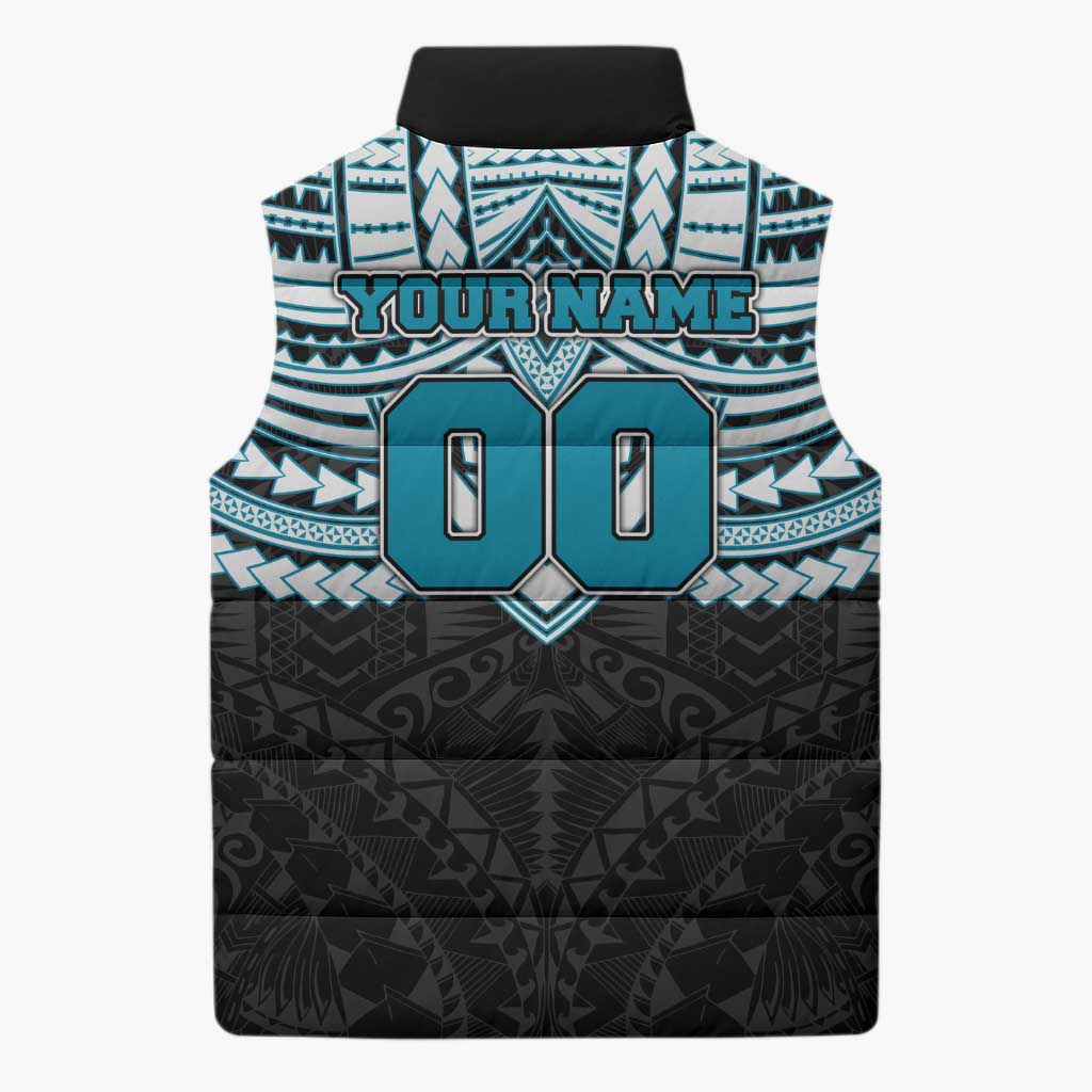 Personalized Port Adelaide Power Sleeveless Puffer Jacket Polynesian Tribal Pattern Heritage Football