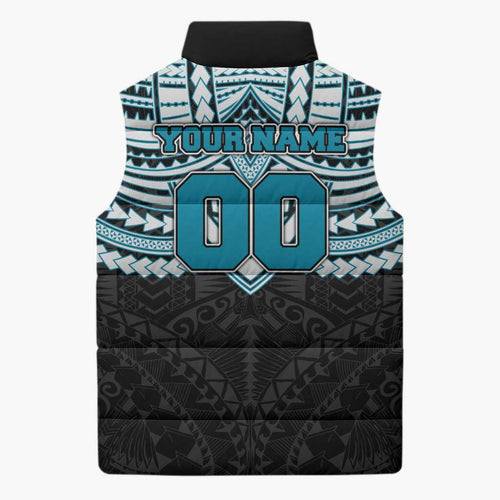 Personalized Port Adelaide Power Sleeveless Puffer Jacket Polynesian Tribal Pattern Heritage Football