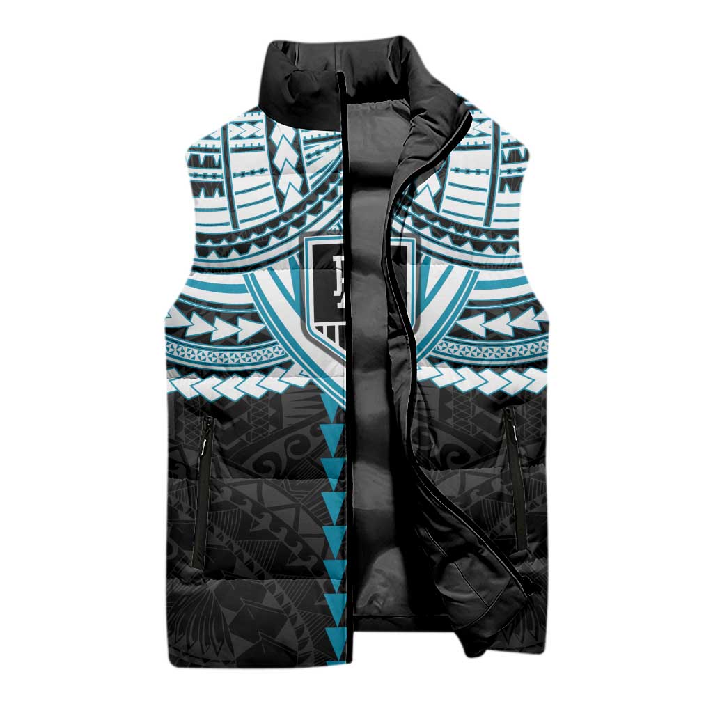 Personalized Port Adelaide Power Sleeveless Puffer Jacket Polynesian Tribal Pattern Heritage Football