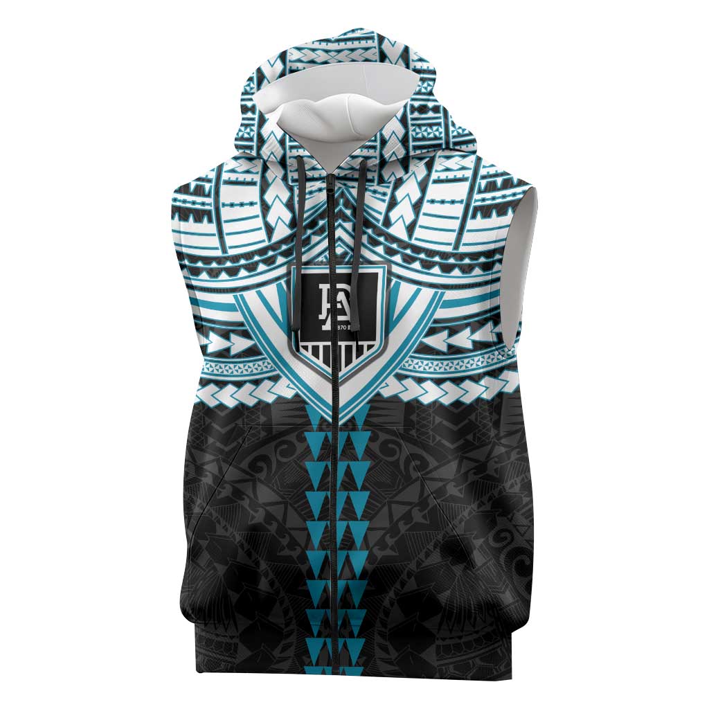 Personalized Port Adelaide Power Sleeveless Zip Hoodie Polynesian Tribal Pattern Heritage Football