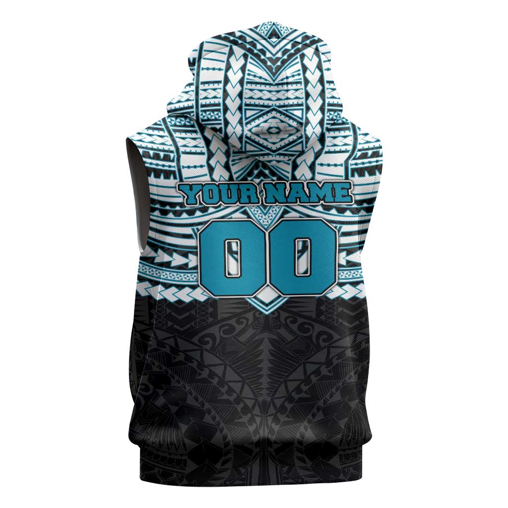 Personalized Port Adelaide Power Sleeveless Zip Hoodie Polynesian Tribal Pattern Heritage Football