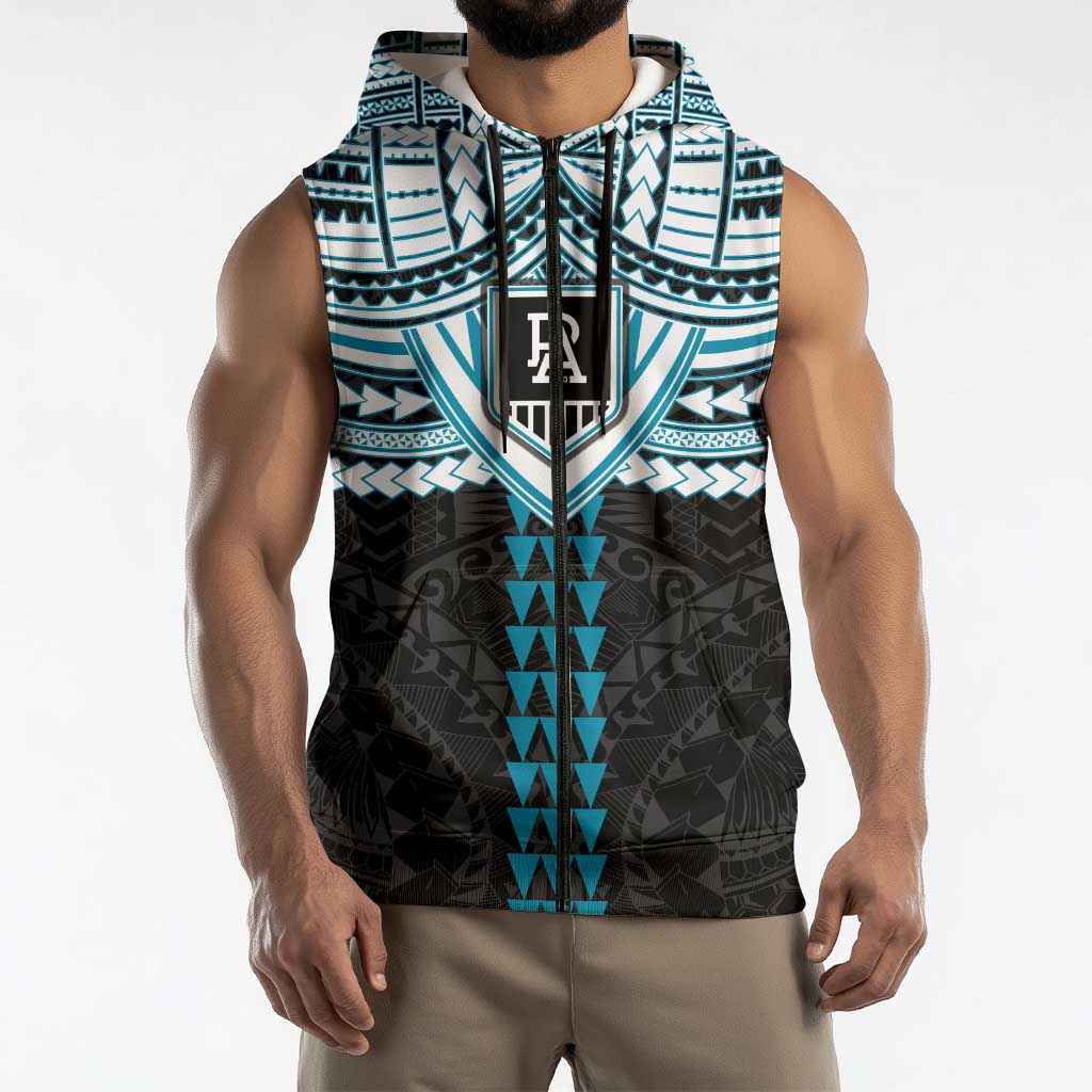 Personalized Port Adelaide Power Sleeveless Zip Hoodie Polynesian Tribal Pattern Heritage Football