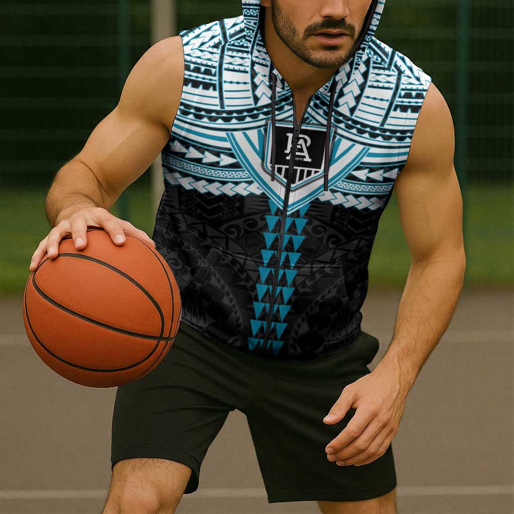 Personalized Port Adelaide Power Sleeveless Zip Hoodie Polynesian Tribal Pattern Heritage Football