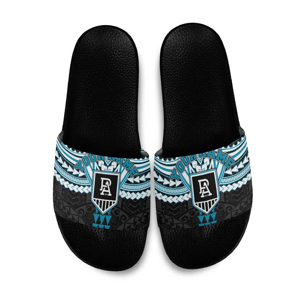 Personalized Port Adelaide Power Slide Sandals Polynesian Tribal Pattern Heritage Football