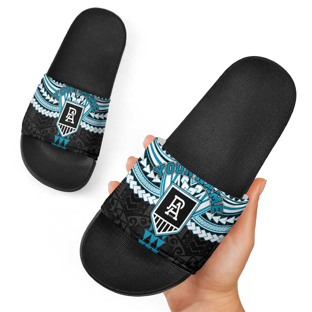 Personalized Port Adelaide Power Slide Sandals Polynesian Tribal Pattern Heritage Football