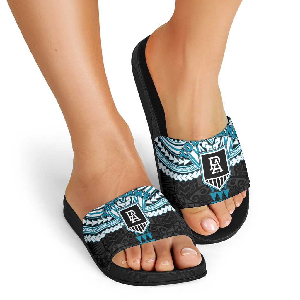 Personalized Port Adelaide Power Slide Sandals Polynesian Tribal Pattern Heritage Football