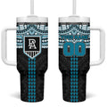 Personalized Port Adelaide Power Tumbler With Handle Polynesian Tribal Pattern Heritage Football