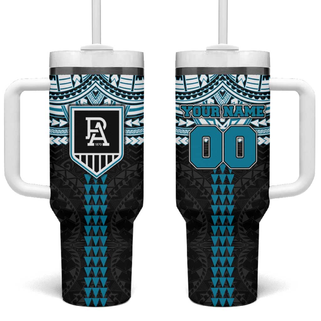 Personalized Port Adelaide Power Tumbler With Handle Polynesian Tribal Pattern Heritage Football