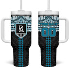 Personalized Port Adelaide Power Tumbler With Handle Polynesian Tribal Pattern Heritage Football