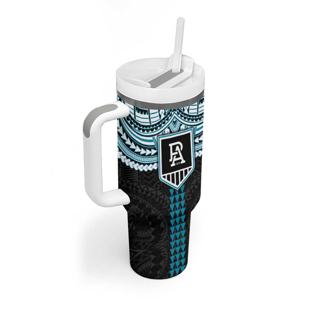 Personalized Port Adelaide Power Tumbler With Handle Polynesian Tribal Pattern Heritage Football