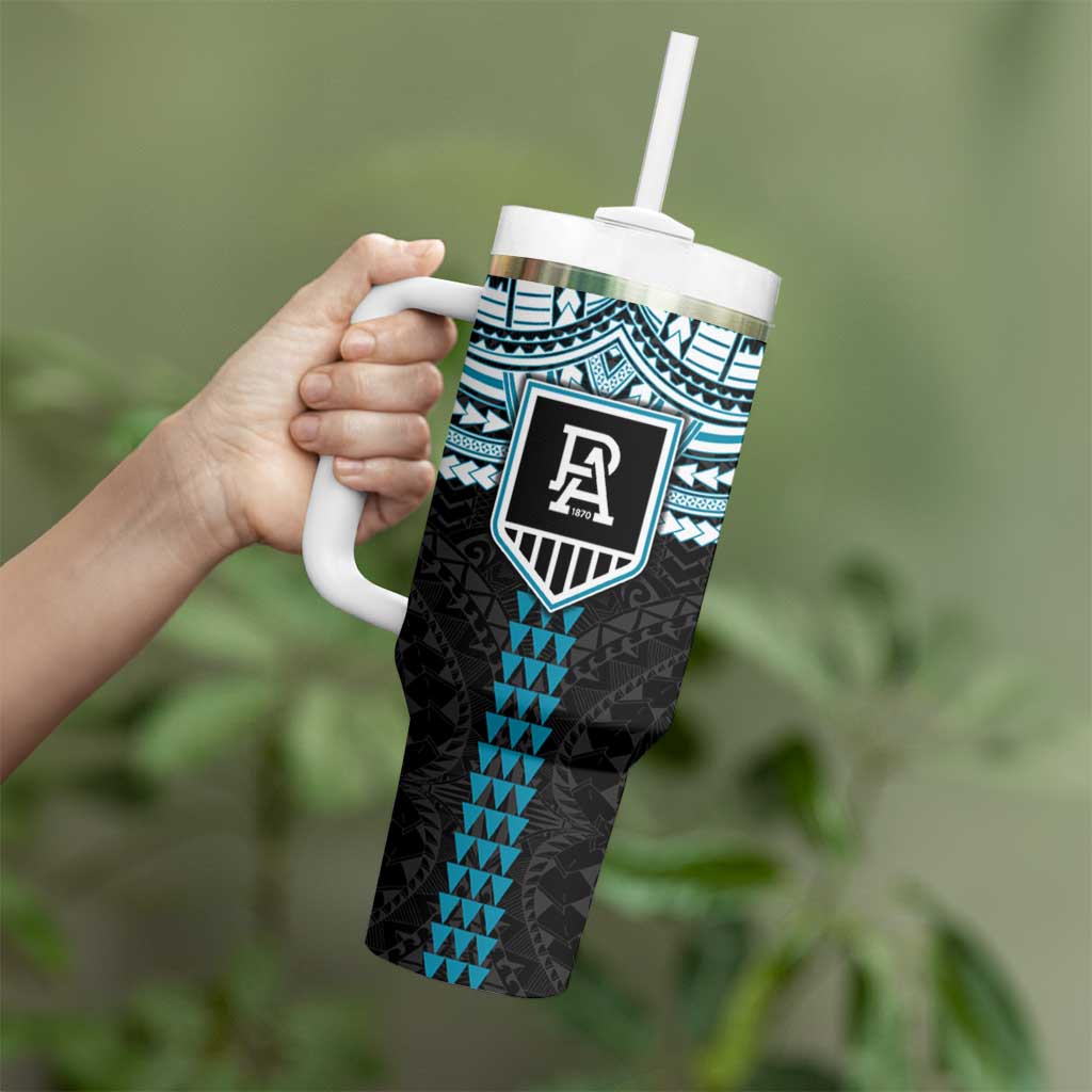 Personalized Port Adelaide Power Tumbler With Handle Polynesian Tribal Pattern Heritage Football