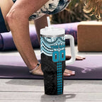 Personalized Port Adelaide Power Tumbler With Handle Polynesian Tribal Pattern Heritage Football