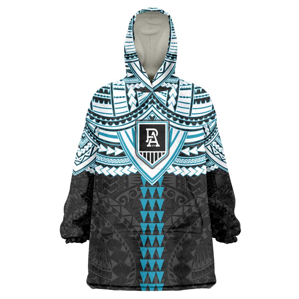 Personalized Port Adelaide Power Wearable Blanket Hoodie Polynesian Tribal Pattern Heritage Football