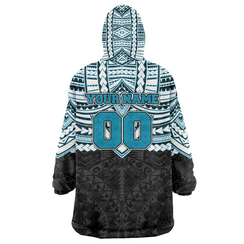 Personalized Port Adelaide Power Wearable Blanket Hoodie Polynesian Tribal Pattern Heritage Football