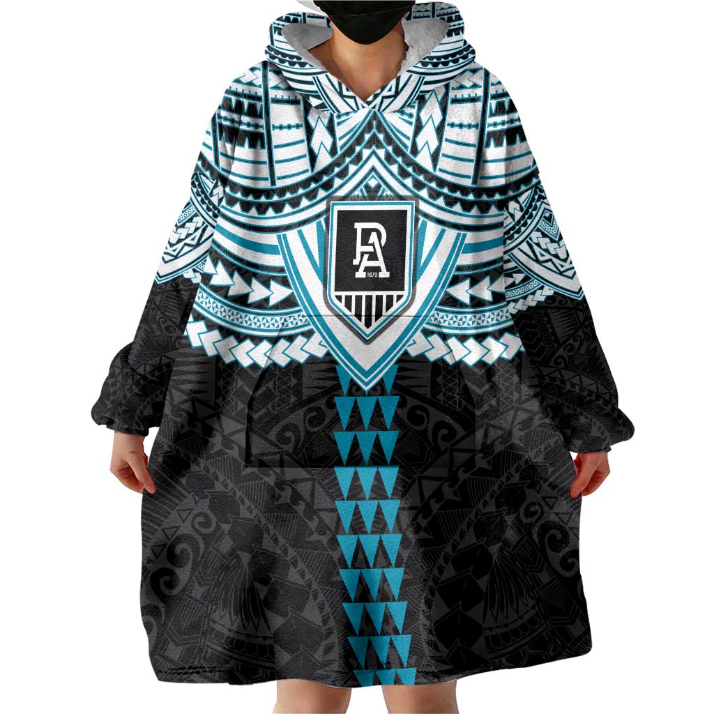 Personalized Port Adelaide Power Wearable Blanket Hoodie Polynesian Tribal Pattern Heritage Football