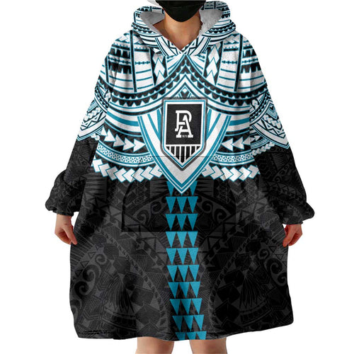Personalized Port Adelaide Power Wearable Blanket Hoodie Polynesian Tribal Pattern Heritage Football