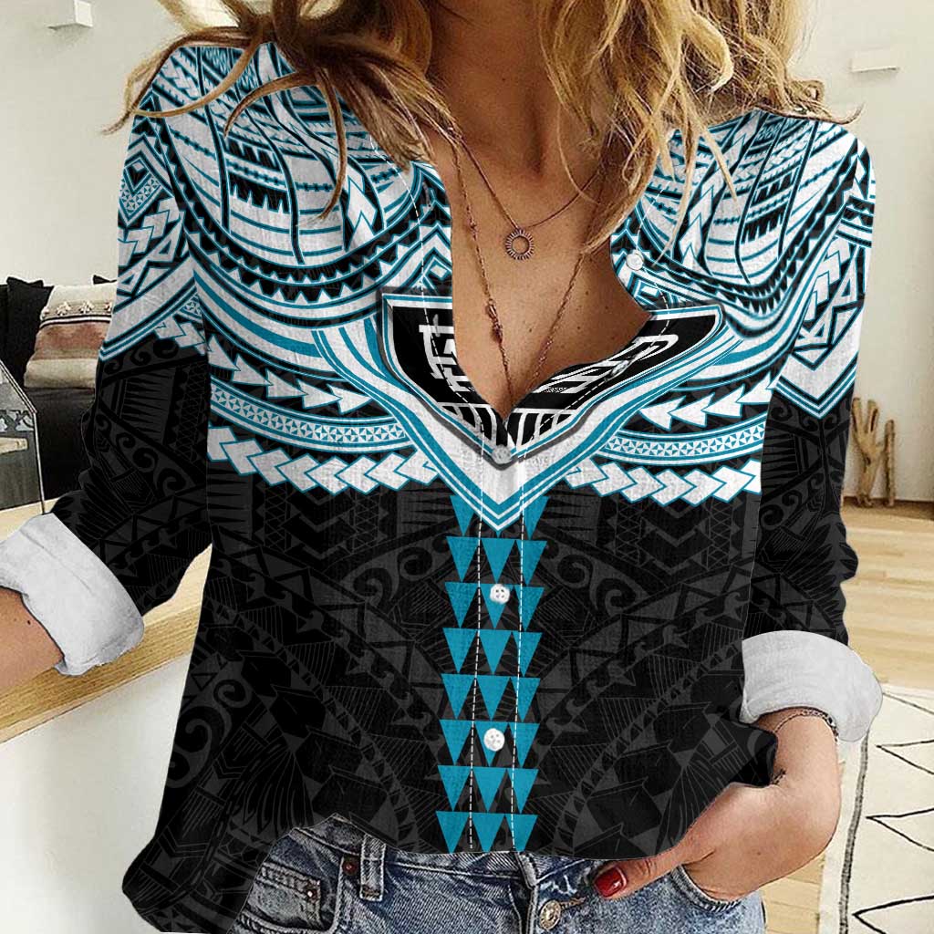 Personalized Port Adelaide Power Women Casual Shirt Polynesian Tribal Pattern Heritage Football