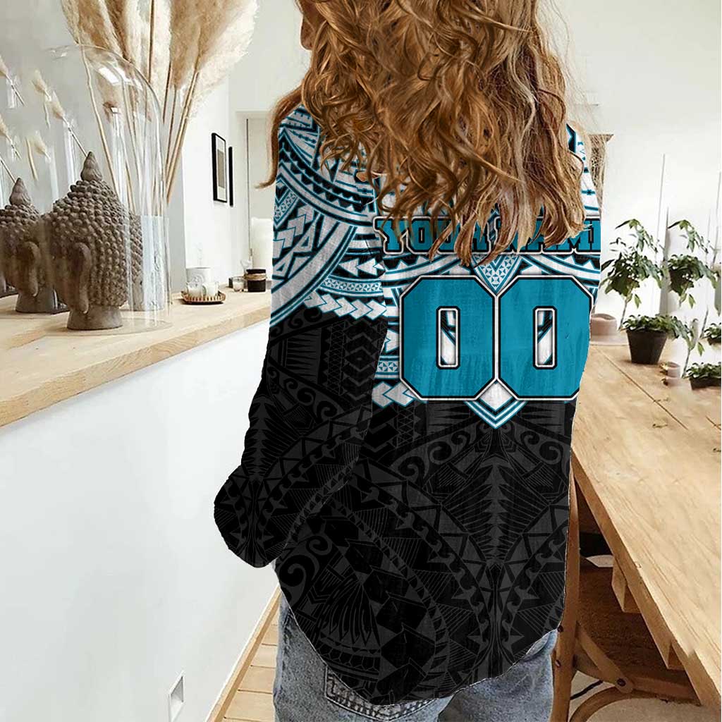 Personalized Port Adelaide Power Women Casual Shirt Polynesian Tribal Pattern Heritage Football