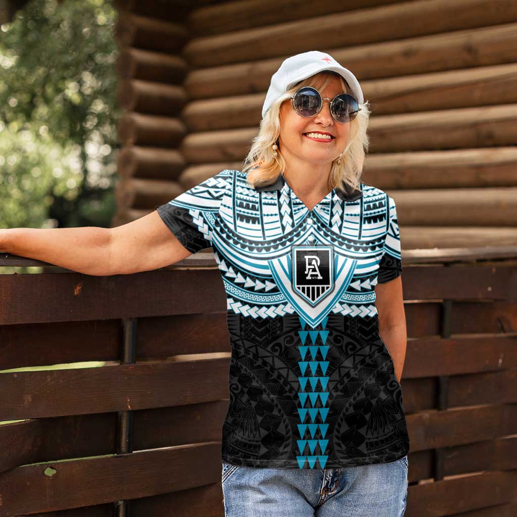 Personalized Port Adelaide Power Women Polo Shirt Polynesian Tribal Pattern Heritage Football