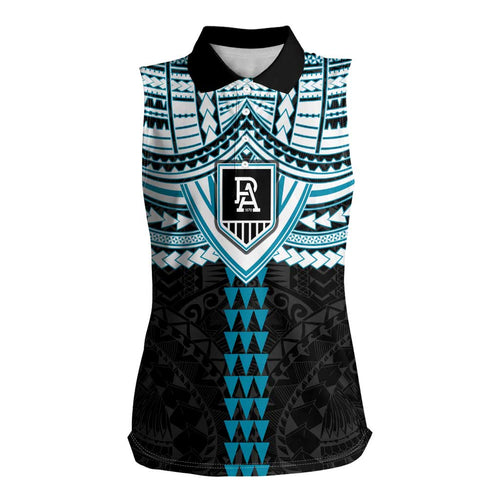 Personalized Port Adelaide Power Women Sleeveless Polo Shirt Polynesian Tribal Pattern Heritage Football