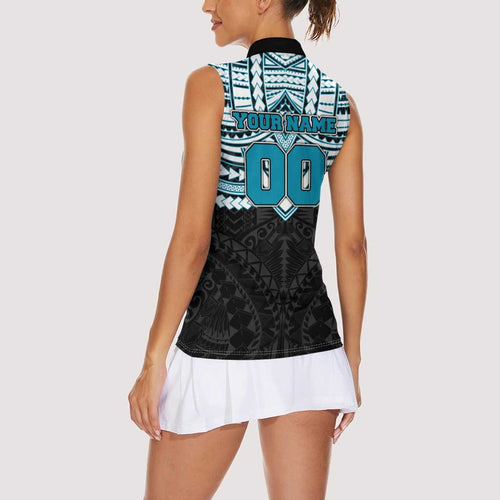 Personalized Port Adelaide Power Women Sleeveless Polo Shirt Polynesian Tribal Pattern Heritage Football