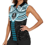 Personalized Port Adelaide Power Women Sleeveless Polo Shirt Polynesian Tribal Pattern Heritage Football