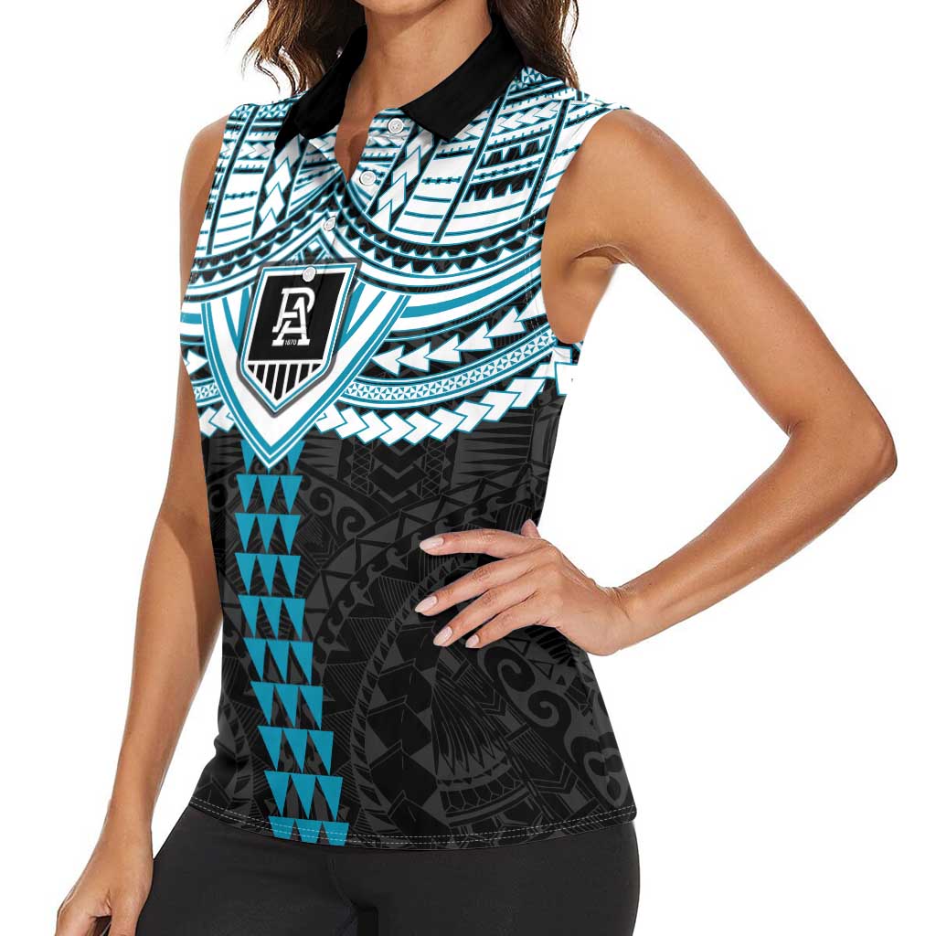 Personalized Port Adelaide Power Women Sleeveless Polo Shirt Polynesian Tribal Pattern Heritage Football