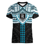 Personalized Port Adelaide Power Women V-Neck T-Shirt Polynesian Tribal Pattern Heritage Football