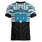 Personalized Port Adelaide Power Women V-Neck T-Shirt Polynesian Tribal Pattern Heritage Football