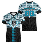 Personalized Port Adelaide Power Women V-Neck T-Shirt Polynesian Tribal Pattern Heritage Football