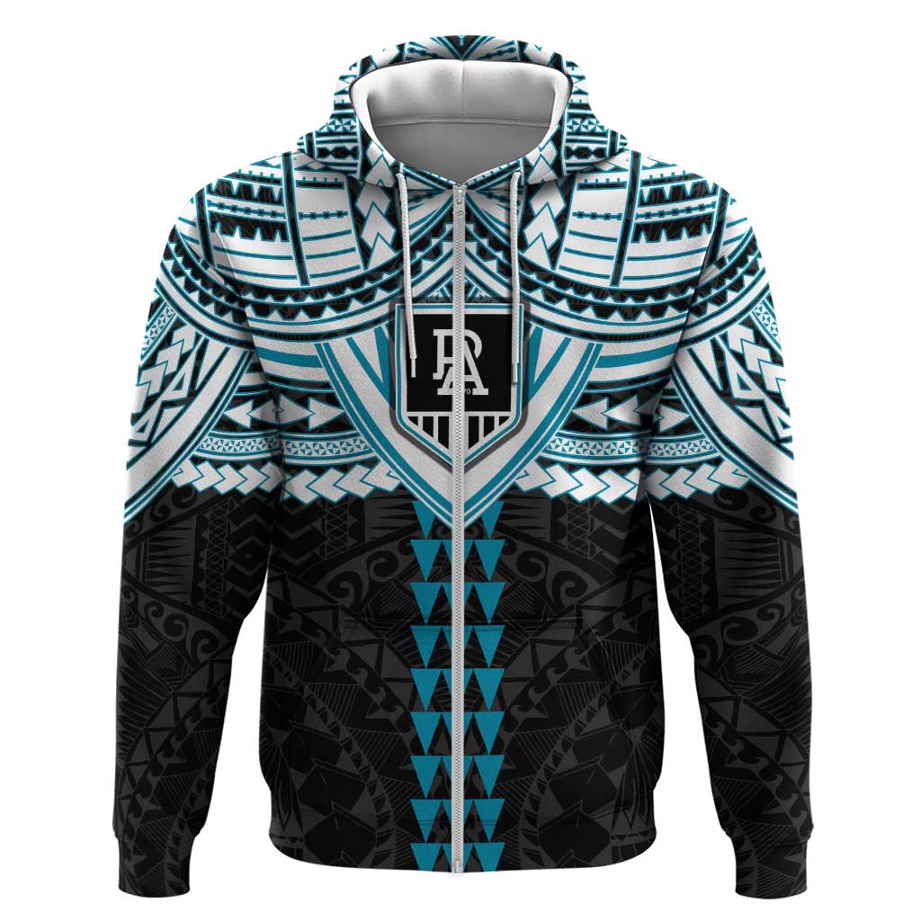 Personalized Port Adelaide Power Zip Hoodie Polynesian Tribal Pattern Heritage Football