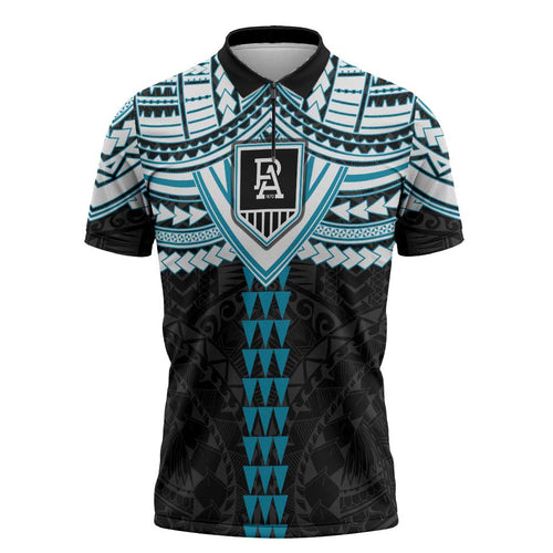 Personalized Port Adelaide Power Zipper Polo Shirt Polynesian Tribal Pattern Heritage Football