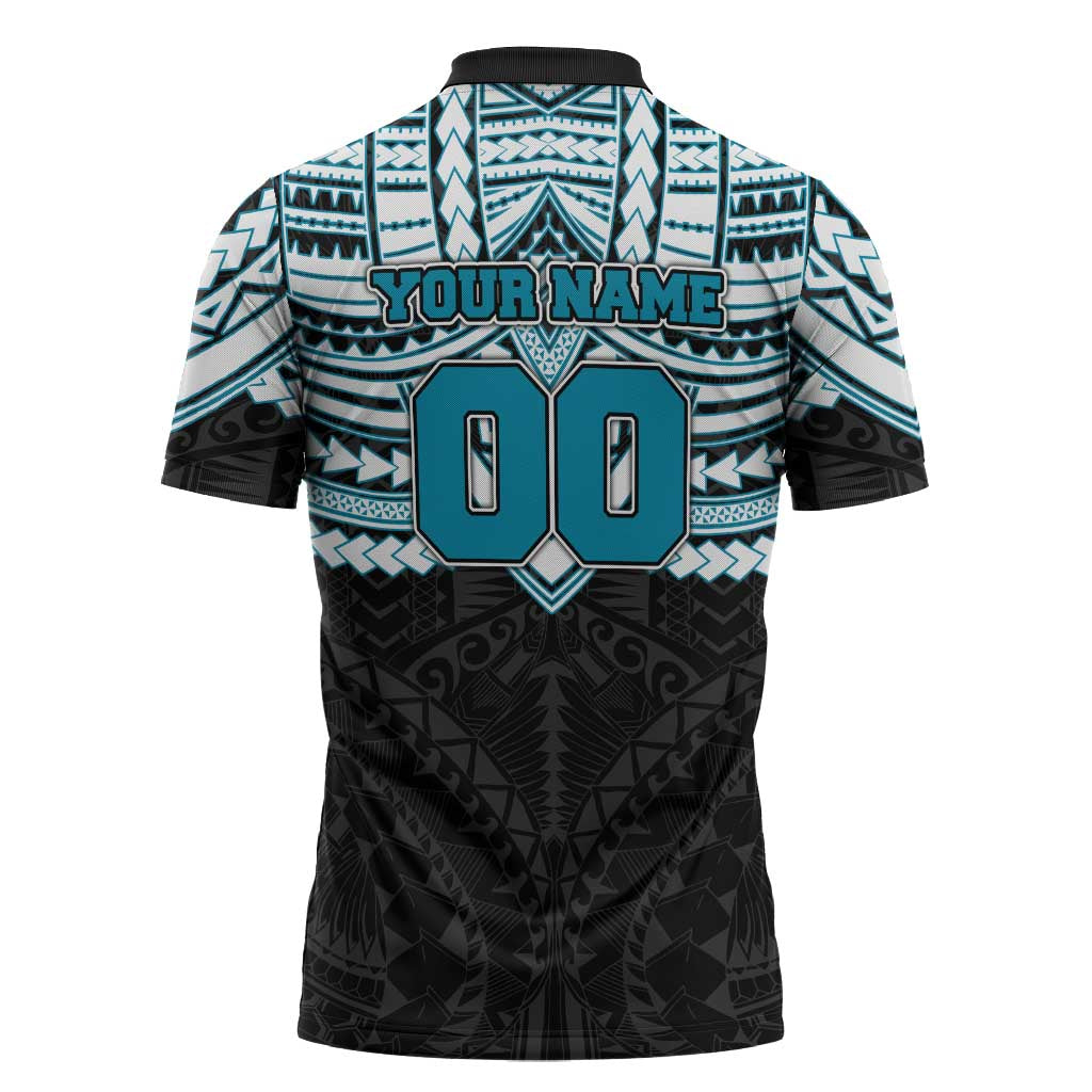 Personalized Port Adelaide Power Zipper Polo Shirt Polynesian Tribal Pattern Heritage Football