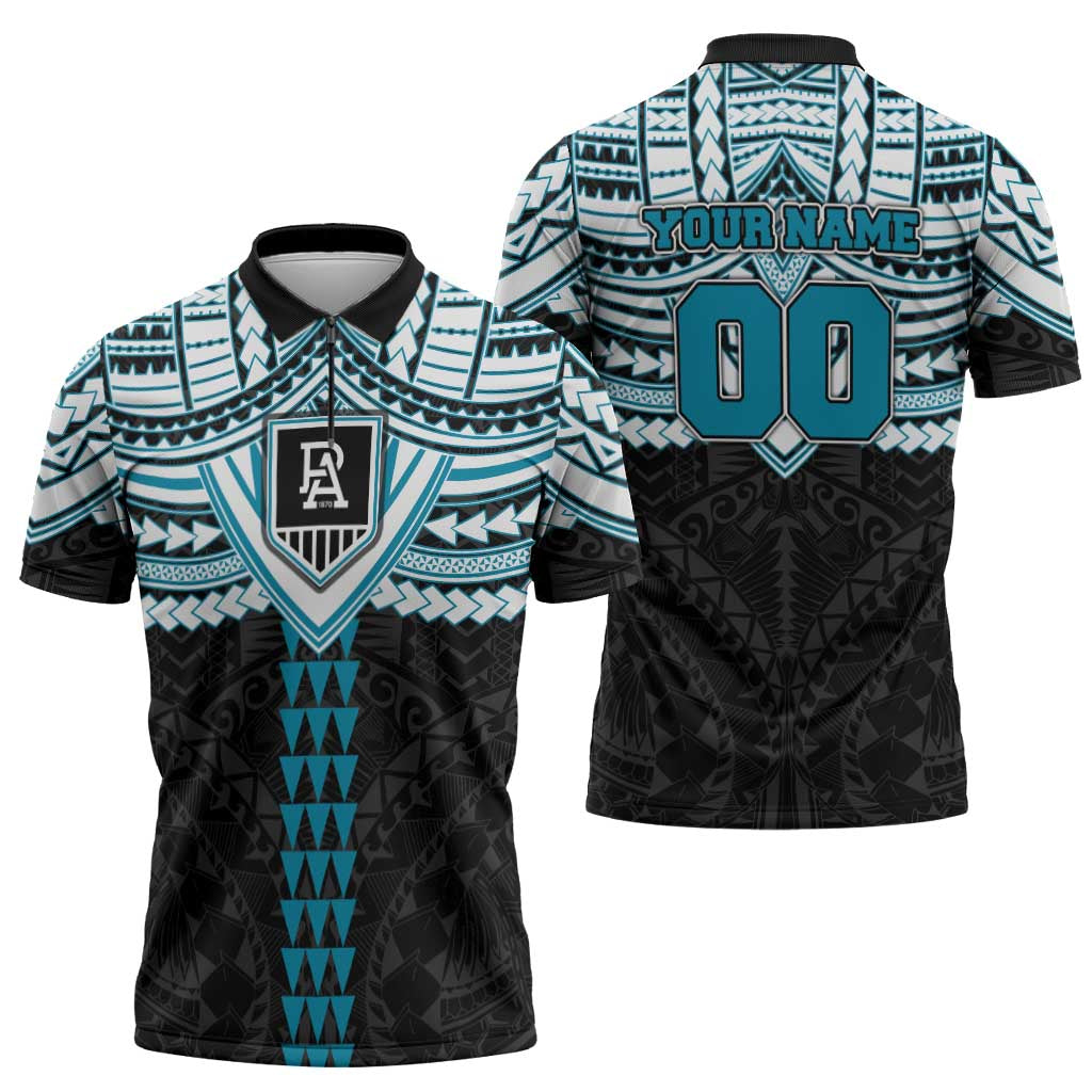 Personalized Port Adelaide Power Zipper Polo Shirt Polynesian Tribal Pattern Heritage Football