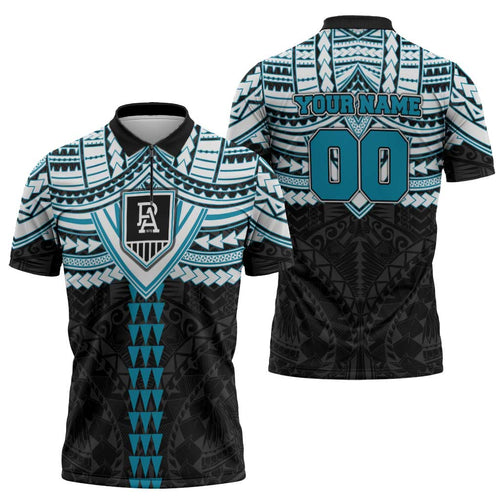 Personalized Port Adelaide Power Zipper Polo Shirt Polynesian Tribal Pattern Heritage Football