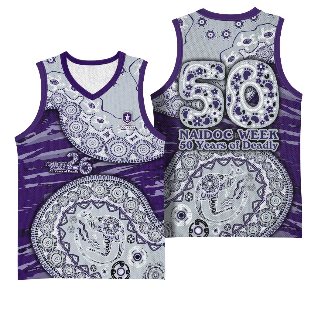 Fremantle Dockers NAIDOC Week 2026 Basketball Jersey Australian Aboriginal Dot Art Dreamtime Pattern Style