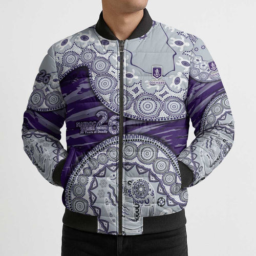 Fremantle Dockers NAIDOC Week 2026 Bomber Puffer Jacket Australian Aboriginal Dot Art Dreamtime Pattern Style