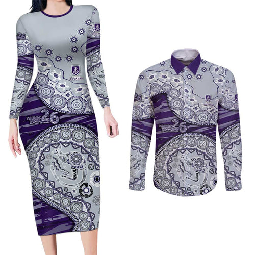 Fremantle Dockers NAIDOC Week 2026 Couples Matching Long Sleeve Bodycon Dress and Long Sleeve Button Shirt Australian Aboriginal Dot Art Dreamtime Pattern Style