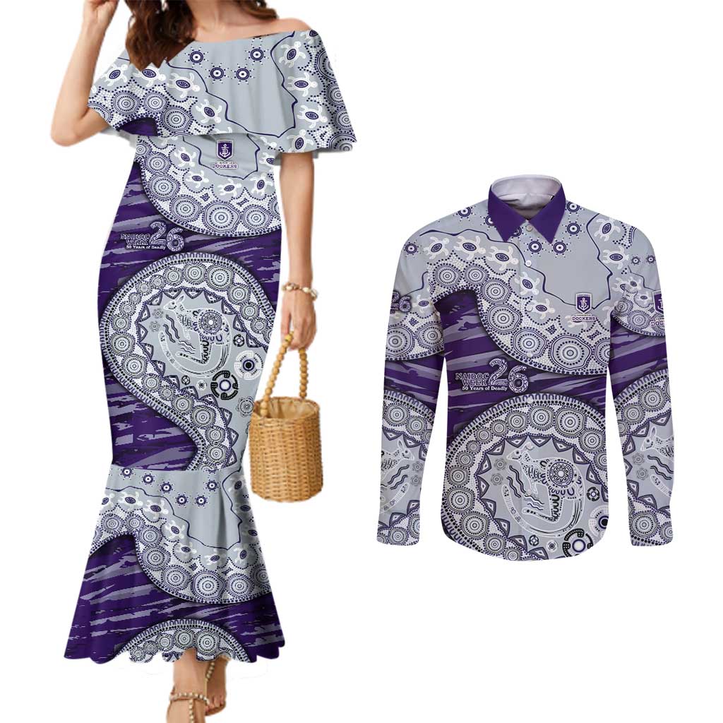 Fremantle Dockers NAIDOC Week 2026 Couples Matching Mermaid Dress and Long Sleeve Button Shirt Australian Aboriginal Dot Art Dreamtime Pattern Style