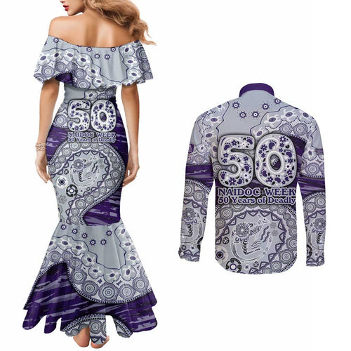 Fremantle Dockers NAIDOC Week 2026 Couples Matching Mermaid Dress and Long Sleeve Button Shirt Australian Aboriginal Dot Art Dreamtime Pattern Style