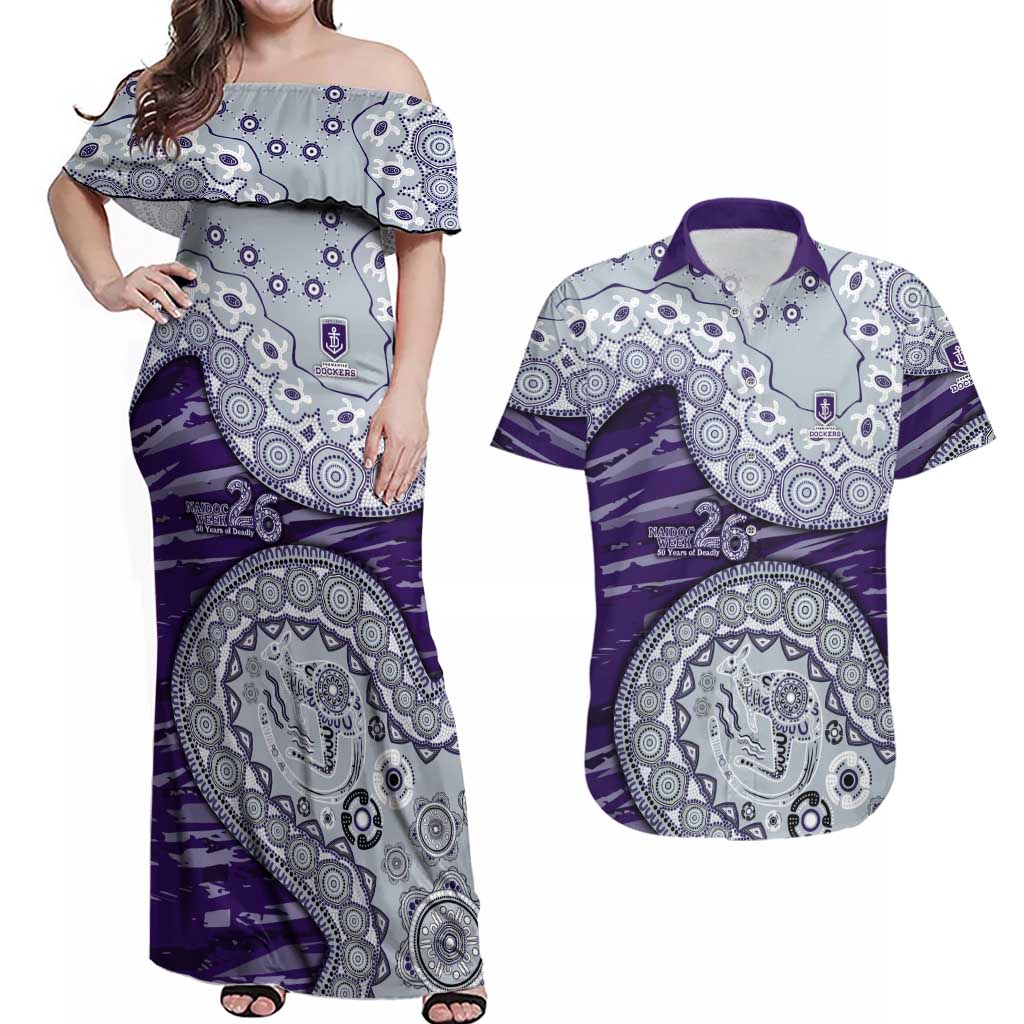 Fremantle Dockers NAIDOC Week 2026 Couples Matching Off Shoulder Maxi Dress and Hawaiian Shirt Australian Aboriginal Dot Art Dreamtime Pattern Style