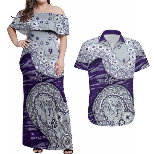 Fremantle Dockers NAIDOC Week 2026 Couples Matching Off Shoulder Maxi Dress and Hawaiian Shirt Australian Aboriginal Dot Art Dreamtime Pattern Style