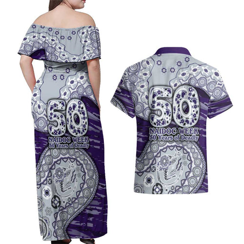 Fremantle Dockers NAIDOC Week 2026 Couples Matching Off Shoulder Maxi Dress and Hawaiian Shirt Australian Aboriginal Dot Art Dreamtime Pattern Style