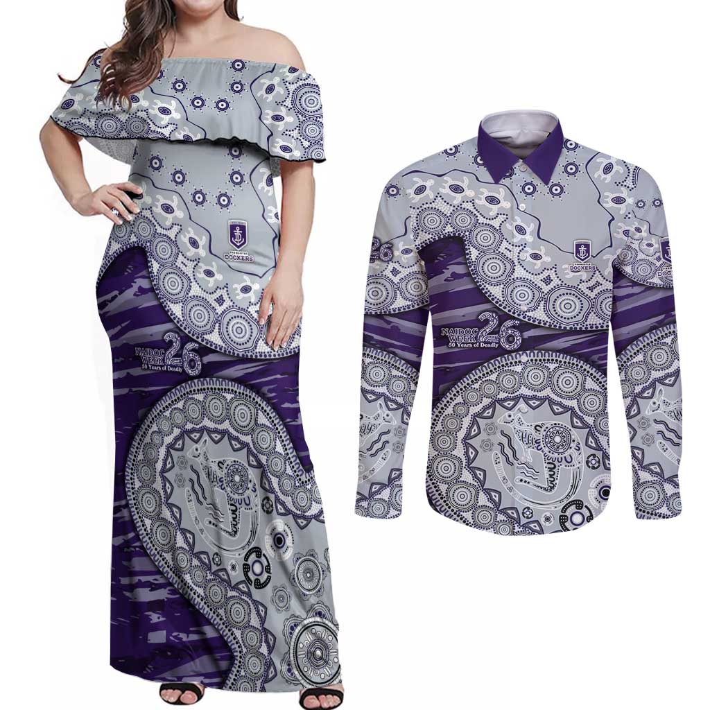 Fremantle Dockers NAIDOC Week 2026 Couples Matching Off Shoulder Maxi Dress and Long Sleeve Button Shirt Australian Aboriginal Dot Art Dreamtime Pattern Style