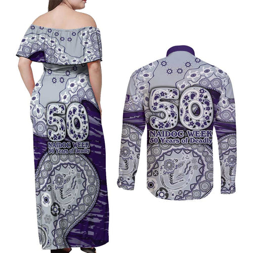Fremantle Dockers NAIDOC Week 2026 Couples Matching Off Shoulder Maxi Dress and Long Sleeve Button Shirt Australian Aboriginal Dot Art Dreamtime Pattern Style