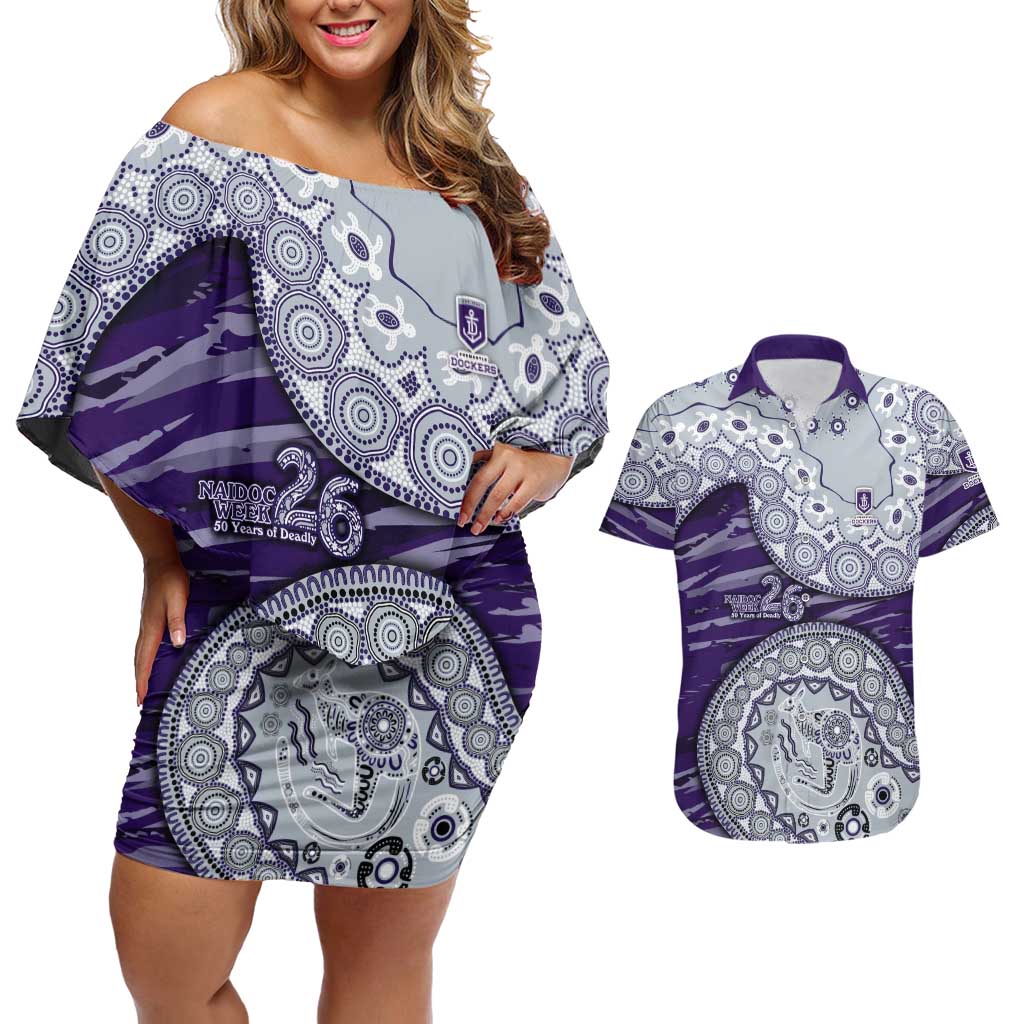 Fremantle Dockers NAIDOC Week 2026 Couples Matching Off Shoulder Short Dress and Hawaiian Shirt Australian Aboriginal Dot Art Dreamtime Pattern Style
