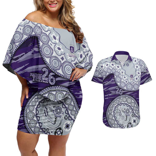 Fremantle Dockers NAIDOC Week 2026 Couples Matching Off Shoulder Short Dress and Hawaiian Shirt Australian Aboriginal Dot Art Dreamtime Pattern Style